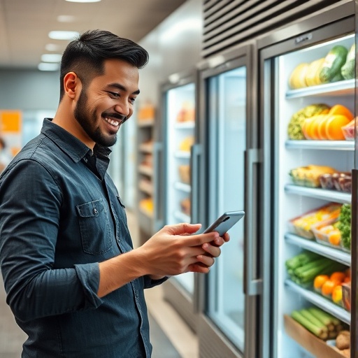 Funcionário usando aplicativo MenuPass para comprar na cafeteria corporativa com sistema de créditos